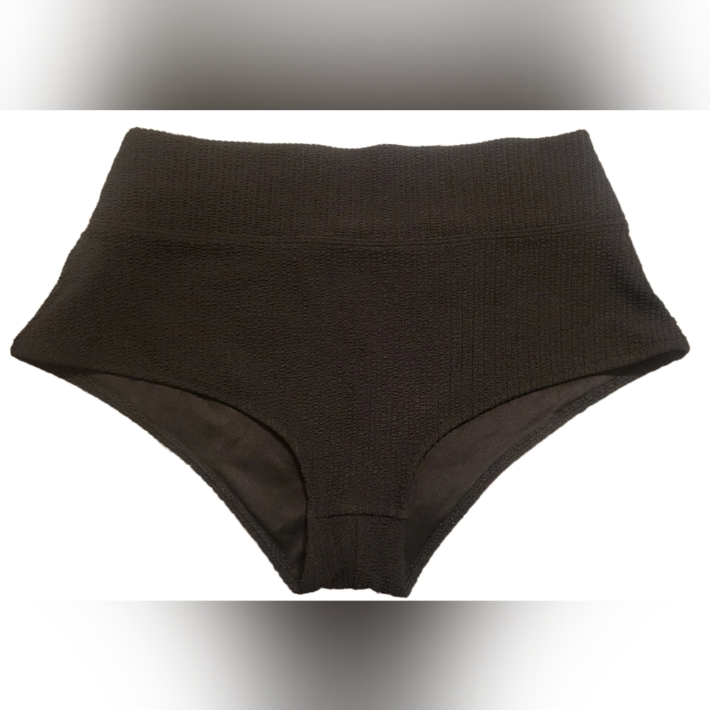 VS PINK High Waisted Ribbed Black Swim Bottoms